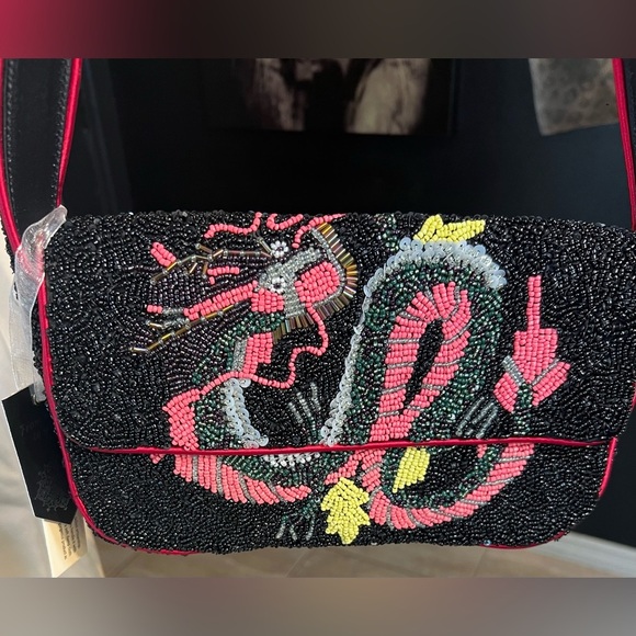 🐍MADE IN INDIA Snake/Dragon Beaded Shoulder Bag🐍NWT - Picture 9 of 15